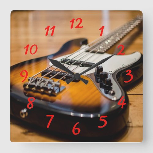 Bass Guitar Square Wall Clock