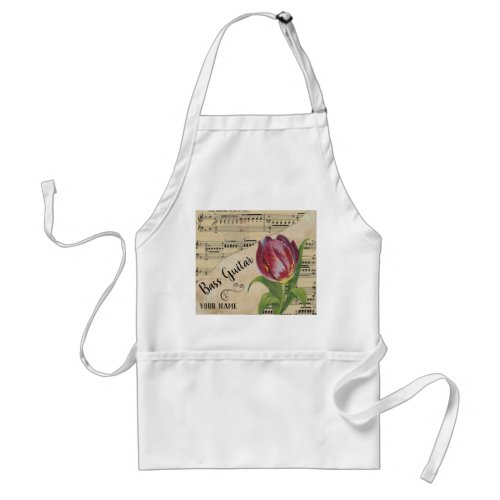 Bass Guitar Tulip Vintage Sheet Music Customized Adult Chef Apron