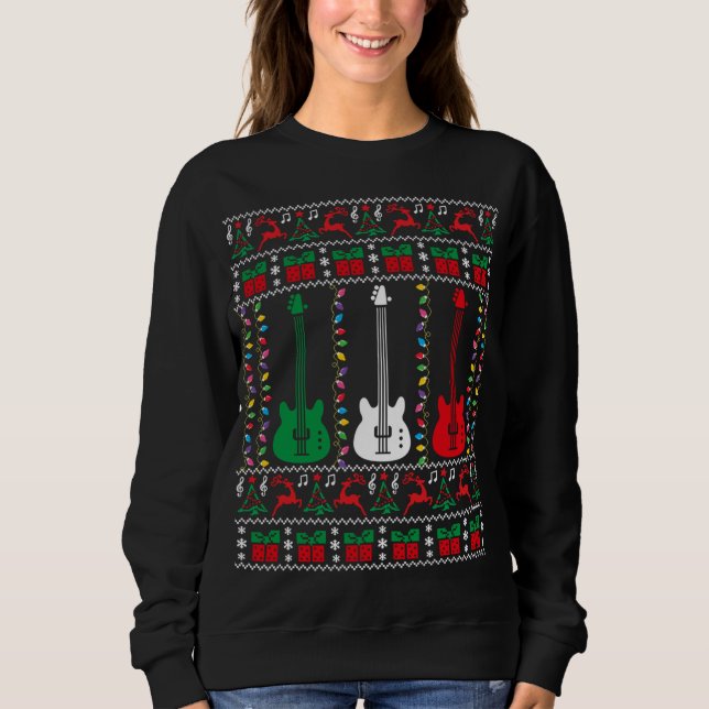 Bass Guitar Ugly Christmas Sweater Guitar Player X (Front)