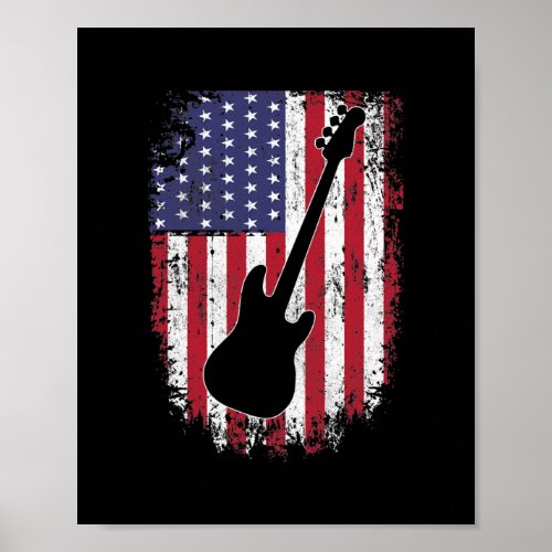 Bass Guitar USA Flag Bassist Musician Patriot 4th Poster