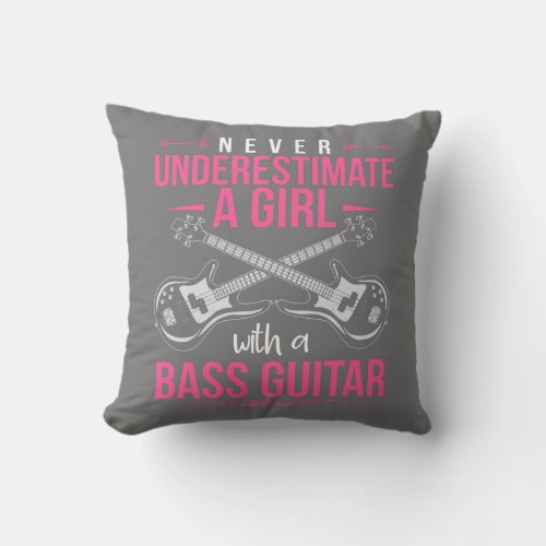 Bass Guitarist Girls Bass Guitar Player Women Throw Pillow
