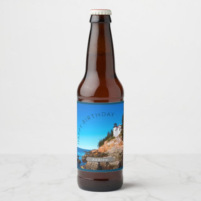 Bass Harbor Lighthouse Birthday Acadia NP  Beer Bottle Label (Front)