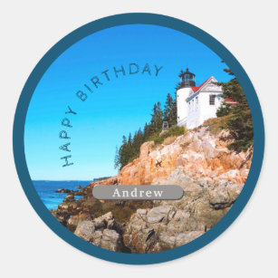 Bass Harbor Lighthouse Birthday Acadia NP  Classic Round Sticker
