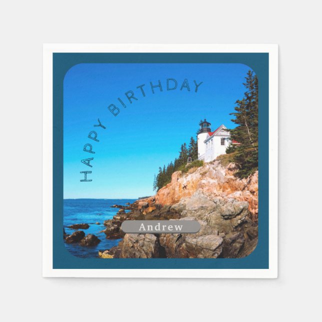 Bass Harbor Lighthouse Birthday Acadia NP Napkins (Front)