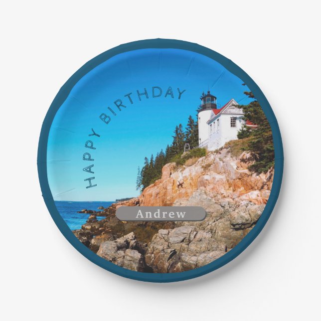Bass Harbor Lighthouse Birthday Acadia NP Paper Plates (Front)