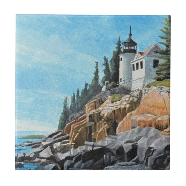 Bass Harbor Lighthouse Ceramic Tile (Front)