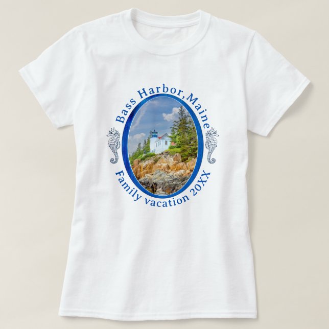 Bass Harbor Maine Family Vacation with Date T-Shirt (Design Front)