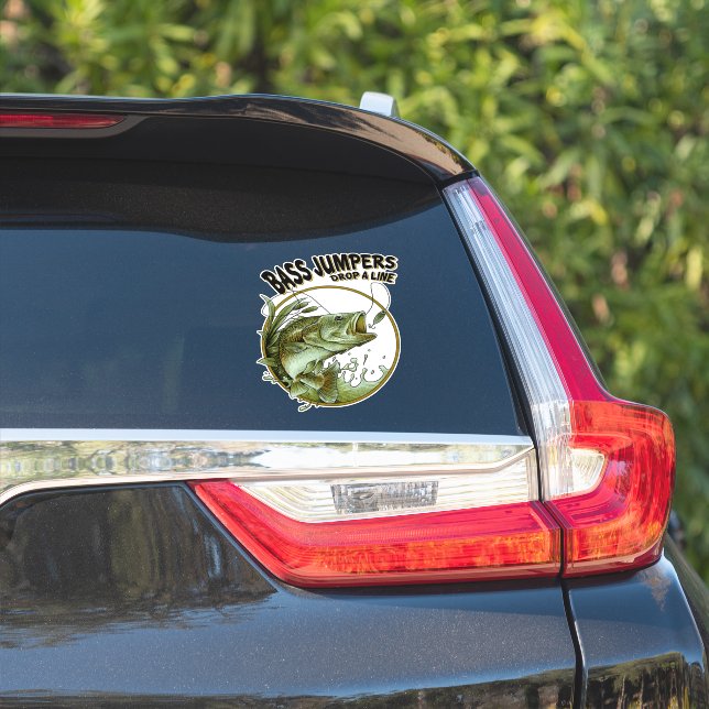 Bass Jumpers Drop A Line Fishing Fish On Sticker (Car Side)