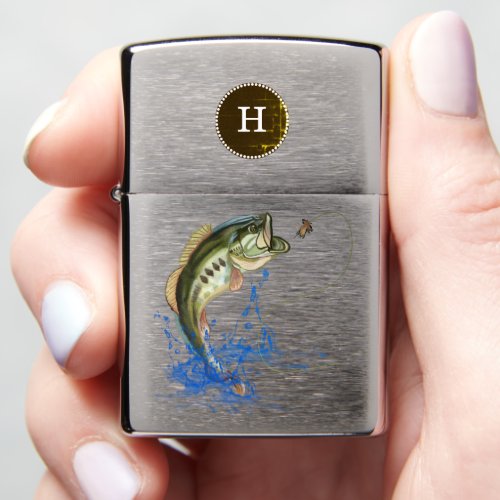 Bass Jumping after Fly Fishing Lure Monogram Zippo Lighter