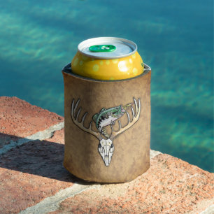 Bass jumping over large horns deer skull can coole cooler