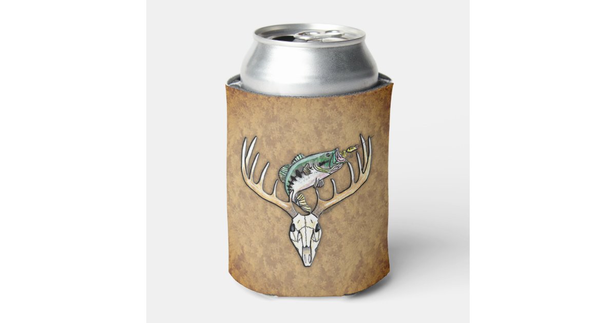 Bass jumping over large horns deer skull can cooler