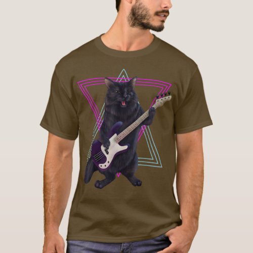 Bass kitty  cat playing the bass guitar rock and r T_Shirt