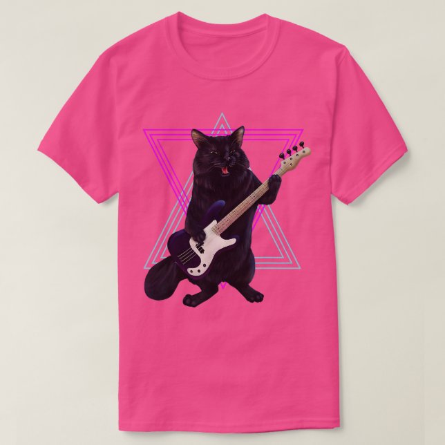 Bass kitty  cat playing the bass guitar rock and r T-Shirt (Design Front)