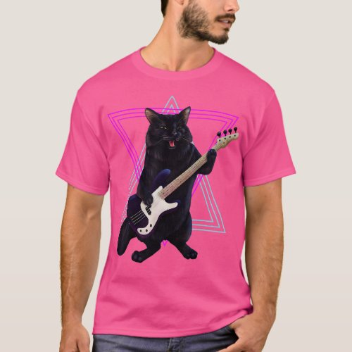 Bass kitty  cat playing the bass guitar rock and r T_Shirt