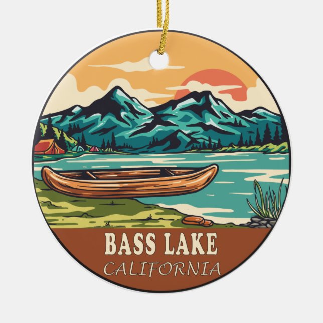 Bass Lake California Boating Fishing Emblem Ceramic Ornament (Front)