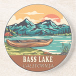 Bass Lake California Boating Fishing Emblem Coaster<br><div class="desc">Bass Lake hand drawn illustration with canoe,  tents,  and mountains in the background. Perfect for anyone who loves to visit Bass Lake.</div>