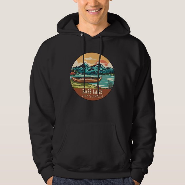 Bass Lake California Boating Fishing Emblem Hoodie (Front)