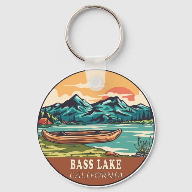 Bass Lake California Boating Fishing Emblem Keychain (Front)