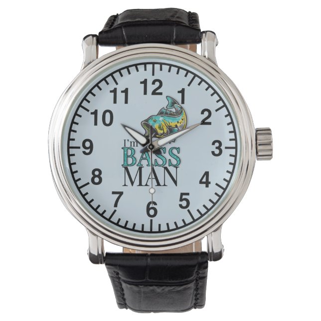 BASS MAN Fishing Humor for Him Watch (Front)