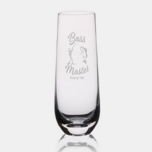 Bass Master Stick Man illustration, personalize Stemless Champagne Flute