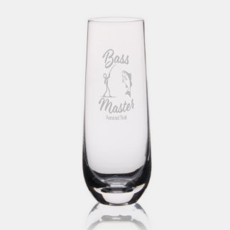 Bass Master Stick Man illustration, personalize Stemless Champagne Flute