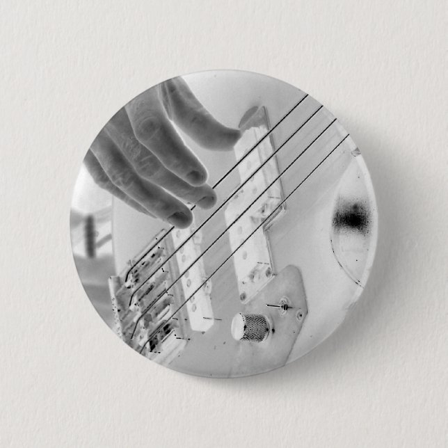 Bass player , bass and hand, negative image button (Front)
