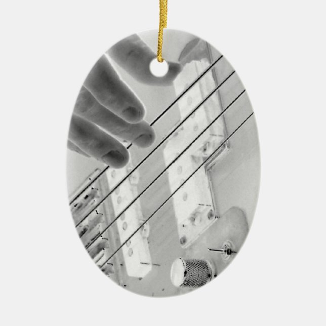 Bass player , bass and hand, negative image ceramic ornament (Front)