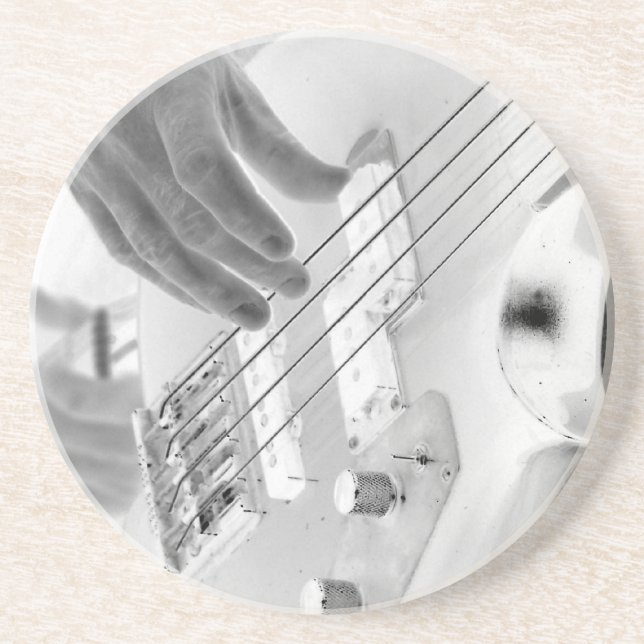 Bass player , bass and hand, negative image drink coaster (Front)