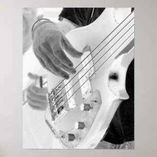 Bass player , bass and hand, negative image poster
