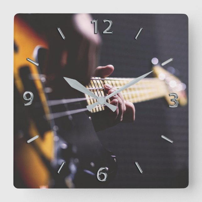 Bass Player Bass Guitar Music Square Wall Clock (Front)