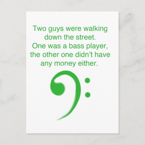 Bass player joke postcard