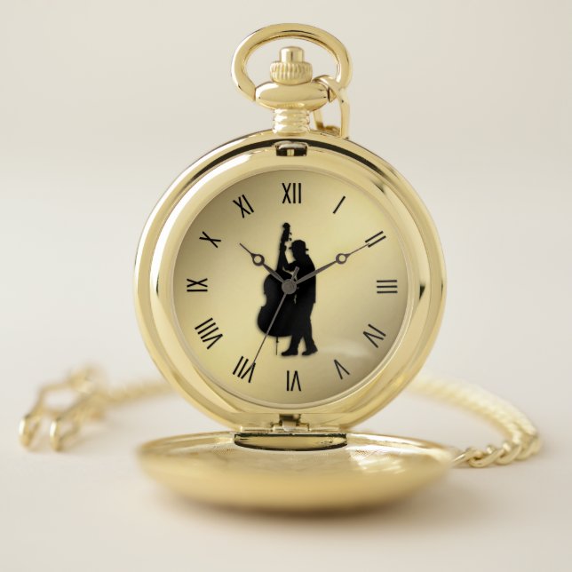 Bass Player Music Gold Face with Roman Numerals Pocket Watch (Inside)
