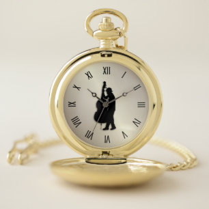 Bass Player Music Gold Face with Roman Numerals Pocket Watch