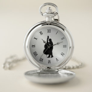 Bass Player Music Silver Face with Roman Numerals Pocket Watch