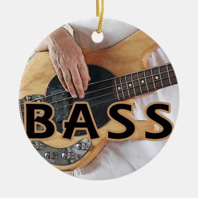 bass player text four string bass hands ceramic ornament (Front)