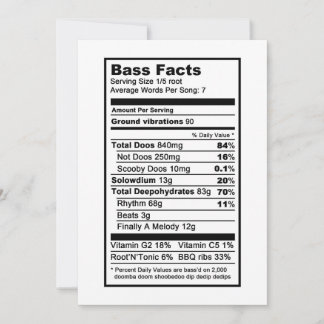 Bass singer "Nutritional Information Label" Card