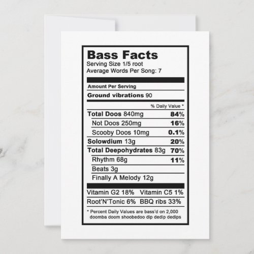 Bass singer Nutritional Information Label Card