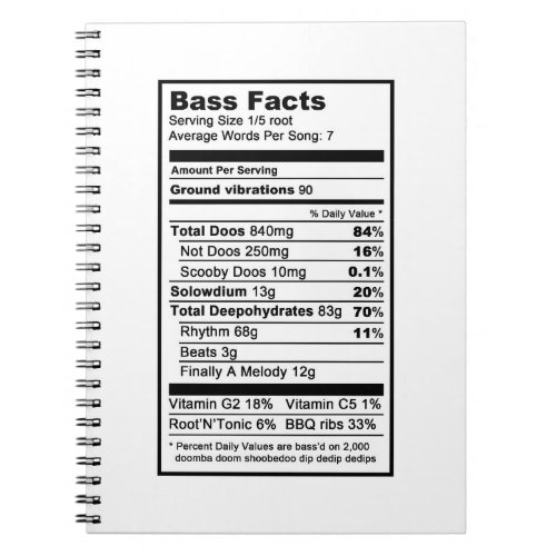 Bass singer Nutritional Information Label Notebook