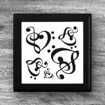 Bass Treble Clef Heart Music Pattern Tile Box<br><div class="desc">Features a black and white treble clef and bass clef pattern in black and white. For more music decor and gifts visit the rest of this shop.</div>