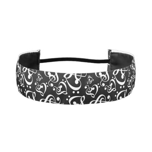 Bass Treble Clef Hearts Music Notes Pattern Athletic Headband