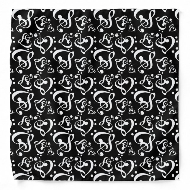 Bass Treble Clef Hearts Music Notes Pattern Bandana (Front)