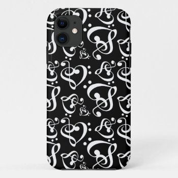 Bass Treble Clef Hearts Music Notes Pattern Iphone 11 Case by macdesigns2 at Zazzle