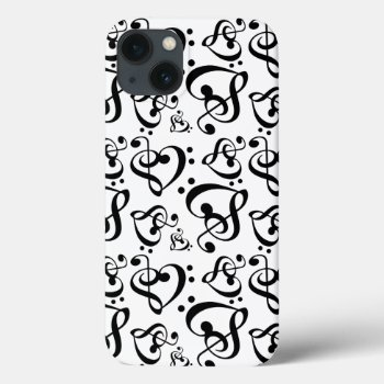 Bass Treble Clef Hearts Music Notes Pattern Iphone 13 Case by macdesigns2 at Zazzle