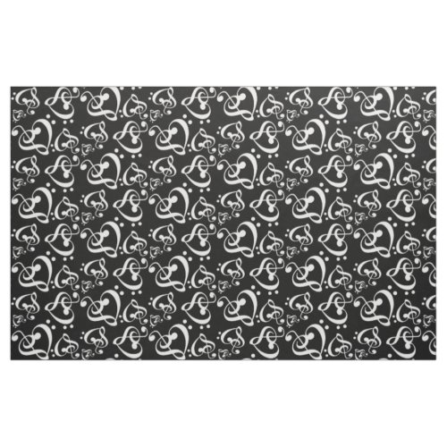 Bass Treble Clef Hearts Music Notes Pattern Fabric