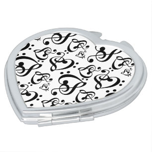 Bass Treble Clef Hearts Music Notes Pattern Makeup Mirror