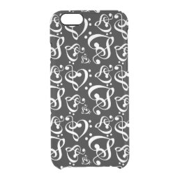 Bass Treble Clef Hearts Music Notes Pattern Clear iPhone 6/6S Case