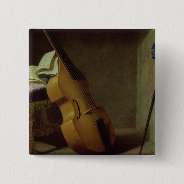 Bass Viol, Score Sheet and a Sword, 1693 Button (Front)