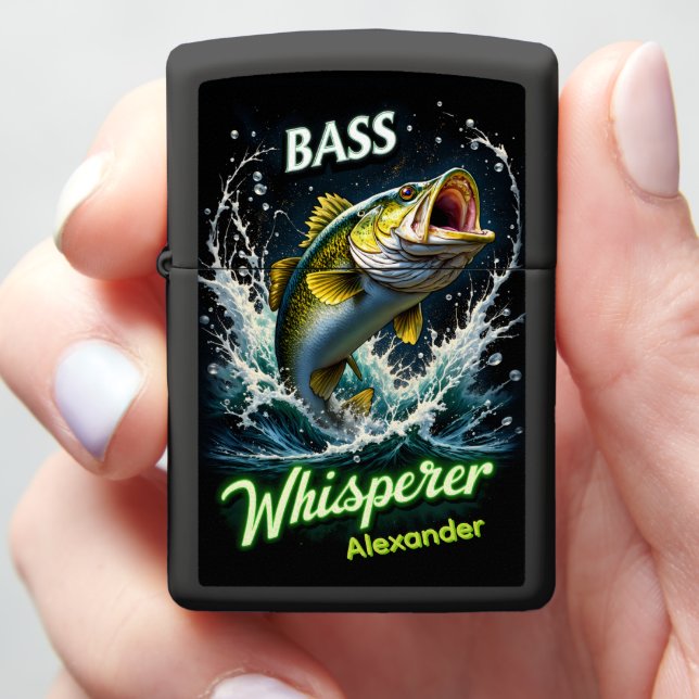 Bass Whisperer Personalized Angling Gift Zippo Lighter (In Hand)