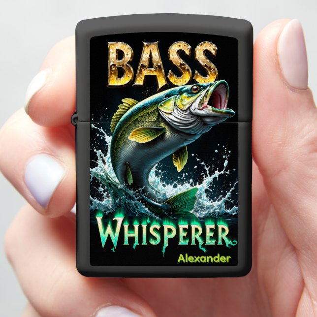 Bass Whisperer Personalized Fishing Angler Accesso Zippo Lighter (In Hand)