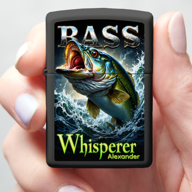 Bass Whisperer Personalized Fishing Zippo Lighter (In Hand)